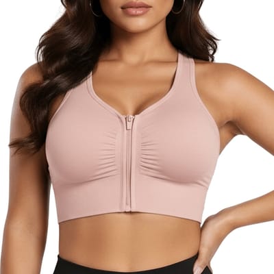 Sport BH Met Rits - BH met Voorsluiting - Push Up BH zonder beugel - Maat S - Roze - Extra comfortabele Sport BH - Sport bh dames - Shock absorber - Sport top - Magic bra - Comfort BH