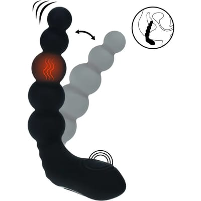 Vibrerende Verwarmende Buigbare Tapping Beaded Siliconen Prostaat Stimulator - Zwart