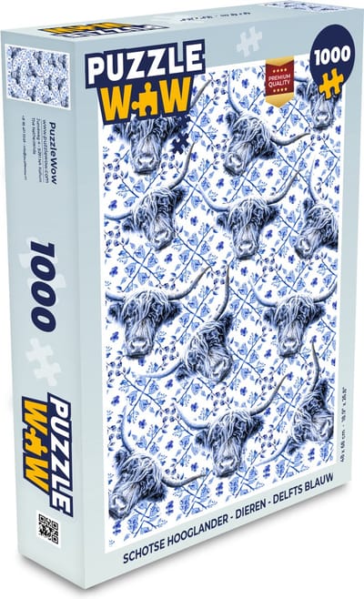 Puzzel Schotse hooglander - Dieren - Delfts blauw - Legpuzzel - Puzzel 1000 stukjes volwassenen