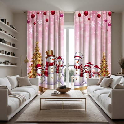 2-delige set HD Kerst zes Sneeuwman decoratieve gordijnen Roze bind digitaal bedrukte gordijnen Huisdecoratie stijl Versierd livi W52H63inchW132H160cm white