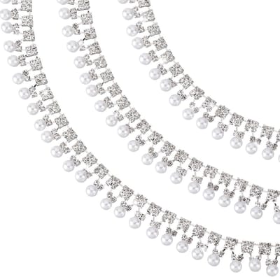 Dailygoods- Franje Trim Glanzend - Decoratie Lint - Strass Ketting - Parels - 21 mm Breed - 1 Meter Lang - Decoratielint