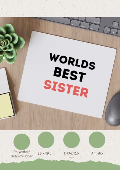 Akyol - worlds best sister Muismat - Zus - de beste zus - verjaardagscadeau - verjaardag - cadeau - cadeautje voor zus - zus artikelen - kado - geschenk - gift - 23 bij 19 cm