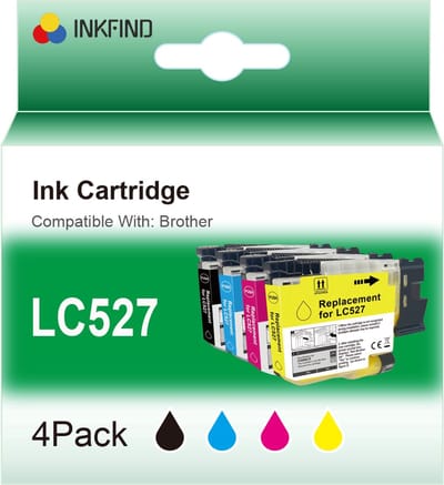 INKFIND LC527 Zwart/Cyaan/Magenta/Geel inktcartridge compatibel met Brother LC527 LC-527 LC527VAL Multipack van 4 stuks (Zwart x 1, Cyaan x 1, Magenta x 1, Geel x 1) geschikt voor Brother MFC-J4350DW/J4550DW - 4-pack BKCMY