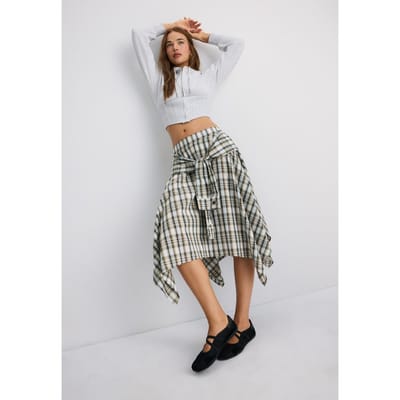 Stradivarius Midirok met overhemdsmouwen-print  Kaki XS