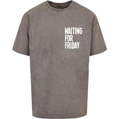 Mister Tee - Waiting For Friday Acid Washed Heavy Oversize Heren Tshirt - S - Grijs
