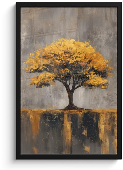 Poster in lijst - Fotolijst 40x60 cm - Posters - Boom - Bladeren - Goud - Abstract - Posterlijst zwart - Decoratie - Wanddecoratie woonkamer - Muurdecoratie slaapkamer