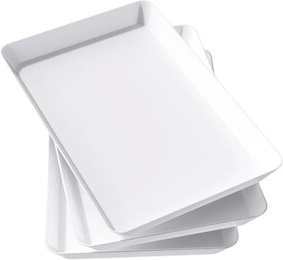 Lifewit Set van 3 Witte Plastic Serveerschalen Herbruikbaar 36x24cm