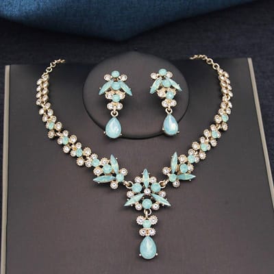 3-delige Bruidskroon Sieradensets Luxe Tiara's en Oorbellen Ketting Set voor Vrouwen Bruid Trouwjurk Kroon Sets Prom Cadeaus gray