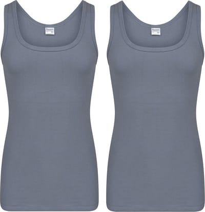 Set van 2x stuks Beeren heren hemd/singlet donker grijs 100% katoen - Heren ondergoed hemden, maat: L
