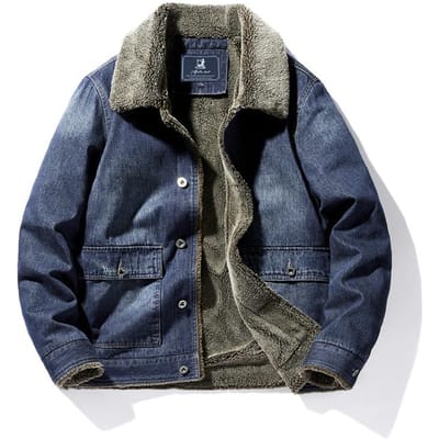 Veste en jean pour hommes, nouvelle veste d'hiver en velours épais, ample, grande taille, en coton et velours d'agneau L black