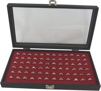 Ring Display Koffer - Sieraden Presentatie - Juwelier Opslag - Glazen Deksel - 37.5 cm - Rood