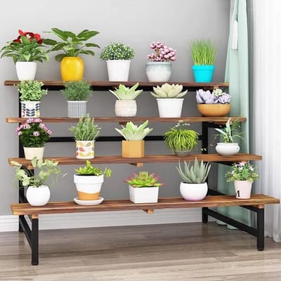Plantenrek 4 lagen - Bloemenstandaard - Planten Presenteren - Stevig Metalen Frame - 80 cm Hoog - Zwart