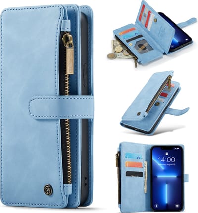 Casemania Hoesje Geschikt voor Apple iPhone 13 - Sky Blue - Luxe Portemonnee Book Case met Rits