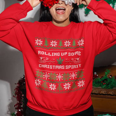 Lekker Waus Foute Kersttrui Rood - Rolling Up Some Christmas Spirit - Maat XS - Kerst Outfit Dames & Heren