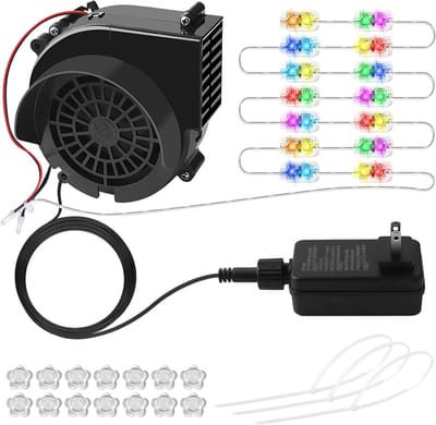 2.5A Opblaasbare Item Vervangingsluchtblazer met Adapter en LED Verlichting voor Buiten, Perfect voor Halloween en Kerstdecoraties, 10 Kleurrijke LED's