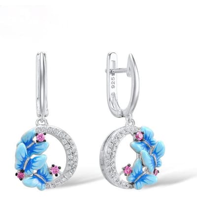 Nouvelle arrivée boucles d'oreilles à tige en forme de fleur bleue bijoux ronds en zircon mode femmes fille accessoires d'oreille white