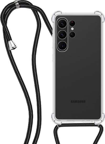 Hoesje - Geschikt voor Samsung Galaxy S23 Ultra - Met Koord - Shock Proof - Siliconen Case - Back Cover - Telefoonkoord - Telefoon Hoes Shockproof - Telefoonketting - Transparant