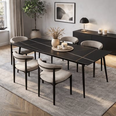 Dimehouse Eettafel Sintered Stone Marmerlook Zwart - Jules 170 x 90 x 76 cm - Marmer - Modern - Rechthoek
