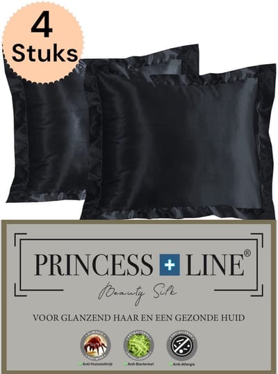Princess Line Satijnen Beauty Silk Kussensloop - Zijden Zacht Beddengoed- Goed Voor De Haar En Huid-Zwart -Set à 4 stuks -60 x 70 CM