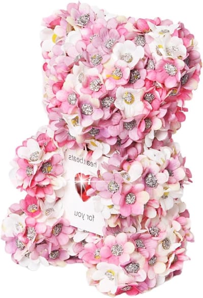 Rozenbeer - Bloemenbeer Decoratie - Romantische Cadeau - Handgemaakt Vakmanschap - 17 x 12 x 11 cm - Rosse