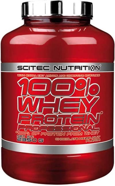Scitec Nutrition - 100% Whey Protein Professional - With Extra Key Aminos and Digestive Enzymes - 2350 g - Chocolade-Hazelnoot + sportandmore shaker