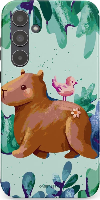 Casetastic Hoesje Geschikt voor Samsung A55 - Stijlvolle Beschermende Duo-layer Case - Capibara Vogeltjes Vriend