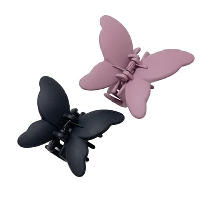 Set van 2 vlinder haar clips – zwart en roze – dames – matte kunststof vlinder vorm haar klemmen – decoratieve haar accessoires