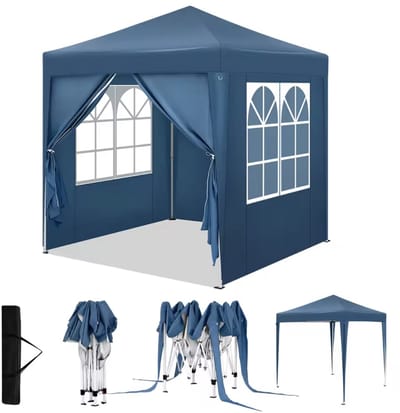 Varnox Partytent - Feesttent - Tent - Paviljoen tent - Inklapbare partytent - Pop-up partytent - Tuin tent - Buiten tent - Tuinluifel - Waterdicht - Afsluitbaar - UV Bescherming - Losse zijkanten - Hoogte verstelbaar - 2x2 meter - Blauw