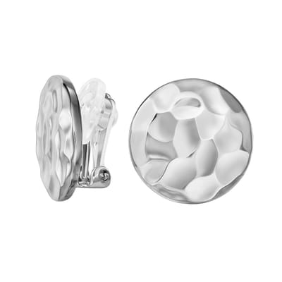 Traveller Clip Oorbellen - Oorclips Dames - Zilverkleurig - Gehamerde Structuur - Rond - Geplatineerd - 20mm - 157880
