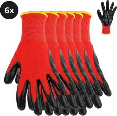 Lomera Werkhandschoenen - Montagehandschoenen - Veiligheidshandschoenen - Werkhandschoenen Set - Werkhandschoenen 6 Paar - Werkhandschoenen Zwart Rood - Werkhandschoenen Maat M - Werkhandschoenen Maat L - Werkhandschoenen Maat XL