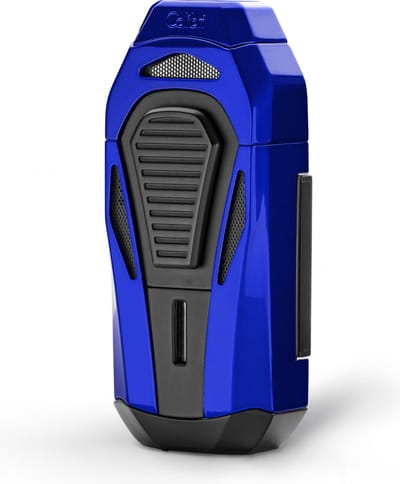Colibri Boss Gas Aansteker - Triple Jet Flame - Stormaansteker met S-Cut Sigarenknipper - Navulbaar - Blauw