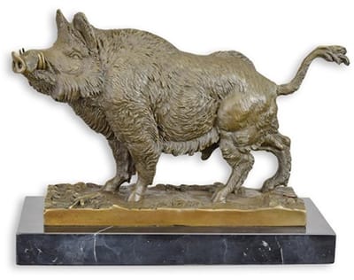 Everzwijn - Bronzen Beeld - Wild Zwijn - Kunst Decoratie - Brons Sculptuur - 32x13x23