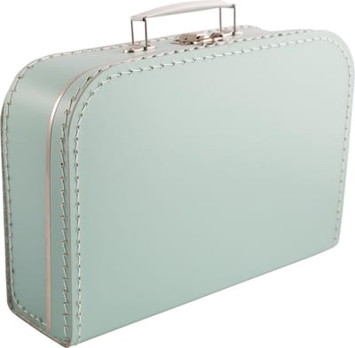 Kinder Koffertje MINTGROEN 25 cm karton. Klassiek model kinderkoffertje. Kraamcadeau, logeerkoffer, kinderkoffertje, geboortecadeau