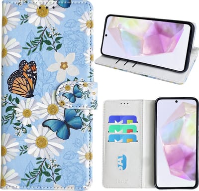 Hoesje geschikt voor Samsung Galaxy A35 Bookcase met Bloemen vlinder print