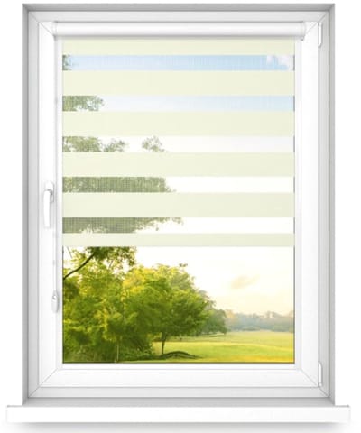time4blinds - Dubbele Rolgordijnen Zonder Boren - Zebra-Rolgordijnen voor Ramen en Deuren - om te Plakken, met Aluminium Cassette, Lichtdoorlatende Stof - Beige, 500x500, Rechts