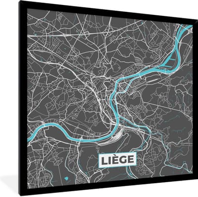 Fotolijst incl. Poster - Stadskaart – Grijs - Kaart – Luik – België – Plattegrond - 40x40 cm - Posterlijst