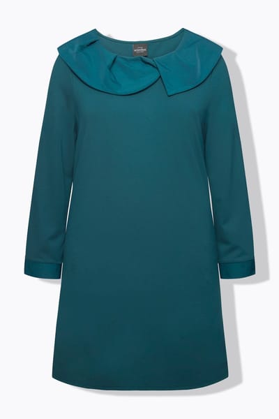 Ulla Popken - Dames - Sweatshirt kraag van taft zijde Punto di Roma lange mouwen - Diepgroen - Maat 42+