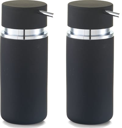 Zeller Zeeppompje/dispenser - set van 2x - keramiek/rubber coating - zwart - 16 cm