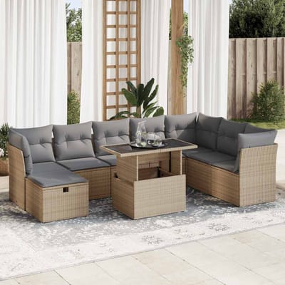 vidaXL - 9-delige - Loungeset - met - kussens - poly - rattan - beige