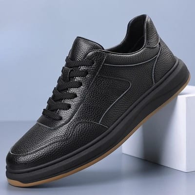 Heren Echte Leren Casual Schoenen Premium Top Grain Witte Sneakers Platformzool Comfortabel Duurzaam Mode Schoenen Sneakers 36 black
