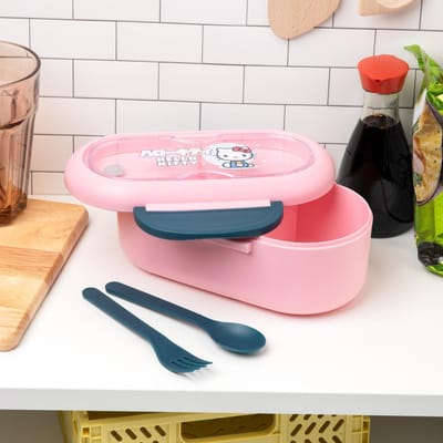 Hello Kitty Bento Box - Officieel gelicentieerde Sanrio lunchbox met verdeler, vork & lepel set, vaatwasser- & magnetronbestendig, perfect voor werk, school of picknicks - Paladone