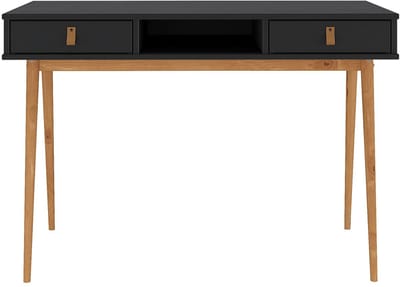 Bureau KIM met 2 lades van massief hout - zwart / eikenkleurig