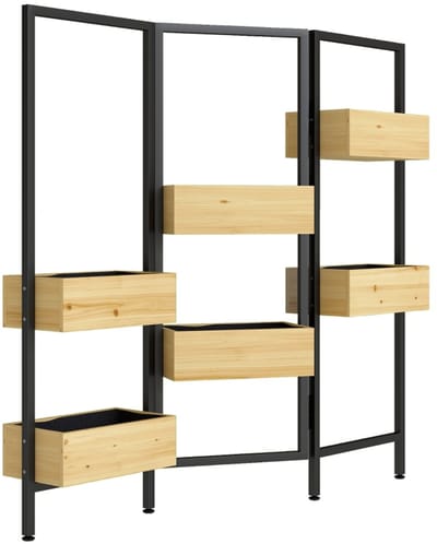 Wishdor - Kamerverdeler Met 6 Plantenbakken - Inklapbaar - Verticaal Ontwerp - Voor Binnen En Buiten - Metaal En Hout - Naturel
