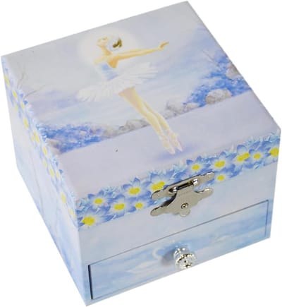 Muzikale sieradendoos - Ballerina doos - Muziek beleven - Met roterende ballerina - 10.6x10.6x8.5cm - Wit