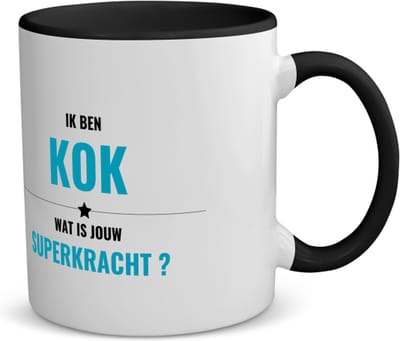 Akyol - ik ben kok wat is jouw superkracht? koffiemok - theemok - zwart - Kok - iemand die goed kan koken - mensen die kok zijn - kook liefhebbers - verjaardagscadeau - verjaardag - cadeau - kado - geschenk - gift - 350 ML inhoud