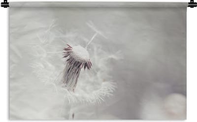 Wandkleed Zaadjes van paardenbloem - Witte paardenbloem met zaden op lichte achtergrond Wandkleed katoen 90x60 cm - Wandtapijt met foto