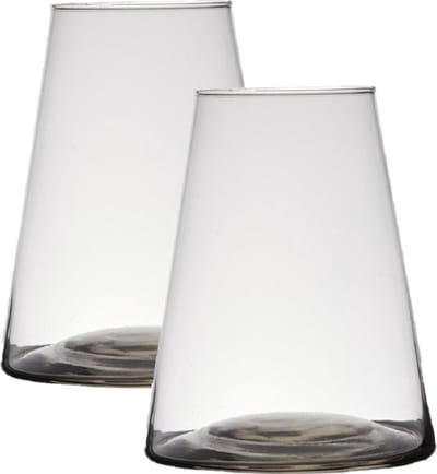 Set van 2x stuks hakbijl glass vaas donna - 16 x 16 cm - transparant - glas - home-basics - vazen - bloemenvaasm - bloemen/takken/boeketten vaas voor binnen gebruik