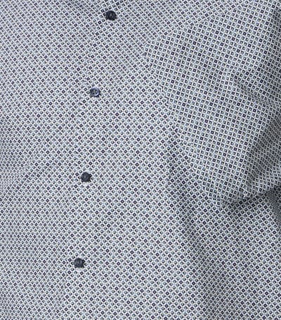 VENTI modern fit overhemd - korte mouw - popeline - wit met blauw en groen dessin - Strijkvrij - Boordmaat: 38