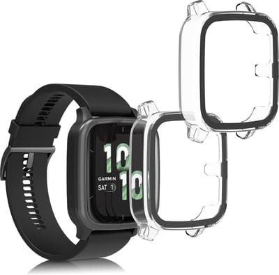 kwmobile 2x cover geschikt voor Garmin Venu Sq 2 Music / Sq 2 - Fitnesstracker cover van gehard glas en kunststof frame set transparant