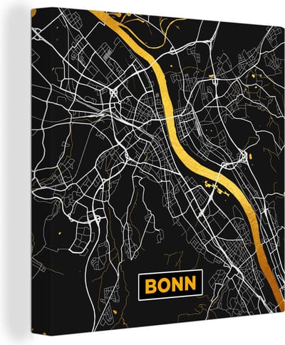 Canvas Schilderij Bonn - Stadskaart - Plattegrond - Kaart - Goud - Duitsland - 20x20 cm - Wanddecoratie